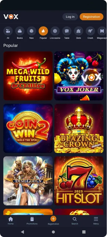 Vox Casino žaidimų biblioteka